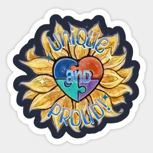 Autism Awareness Unique and Proud Puzzle Heart Design Sticker